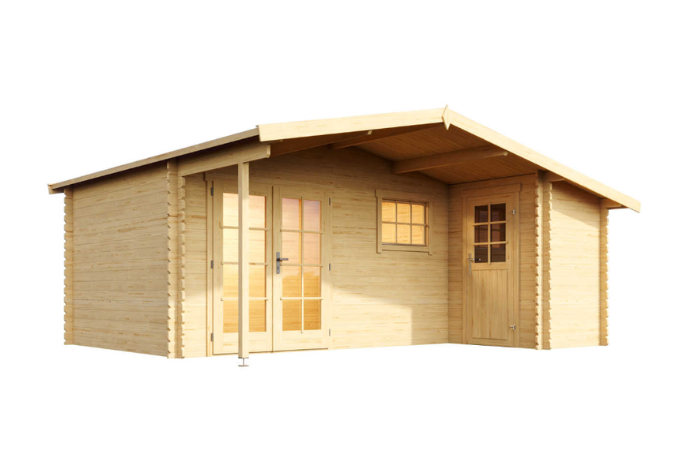 Tradiční dřevěný zahradní domek LT ROck s prosklenými dvoukřídlými dveřmi a oknem