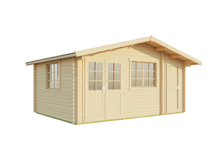 Dřevěný zahradní domek Borkum 4 s prosklenými dvoukřídlými dveřmi a bočním oknem