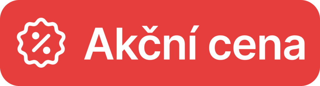 Červený štítek s textem „Akční cena".