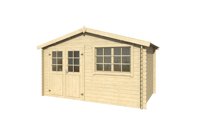 Zahradní domek Xel 230 se sedlovou střechou, prosklenými dveřmi a velkým dvojitým oknem