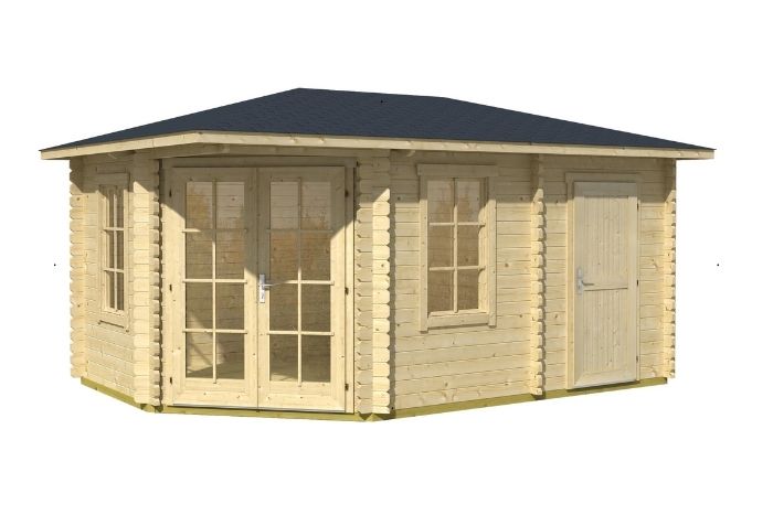 Zahradní chatka Aruba 2A ze dřeva s valbovou střechou a velkými okny