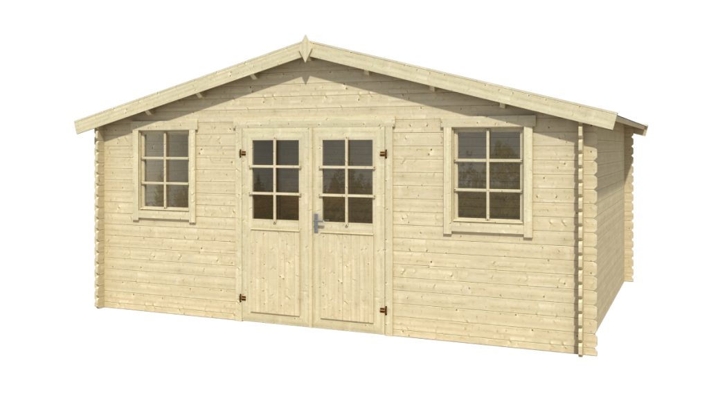 Zahradní chatka UDO se sedlovou střechou, dvoukřídlými dveřmi a dvěma čelními okny