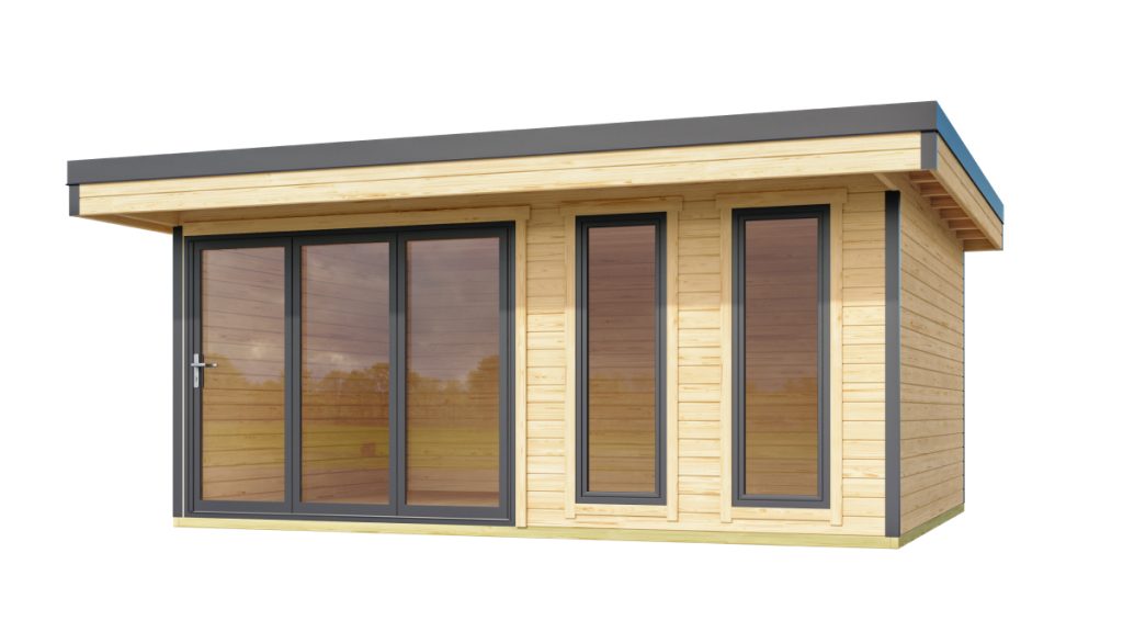 Moderní dřevěný zahradní domek DOMEO 8 s přírodní barvou a velkými okny