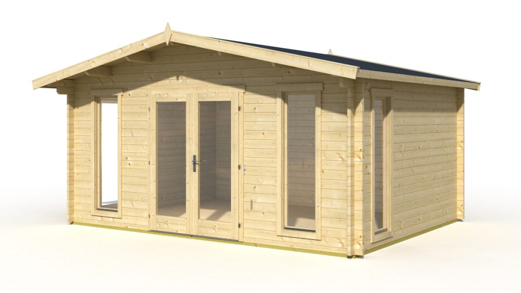 ** Dřevěný zahradní domek Elgin 44 se zlatým nátěrem, skleněnými dveřmi a okny
