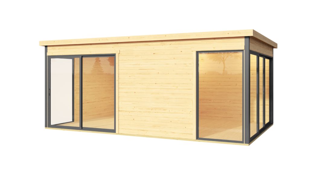 Dřevěný zahradní ateliér Domeo 3 s prosklenými stěnami a přírodní borovicovou barvou