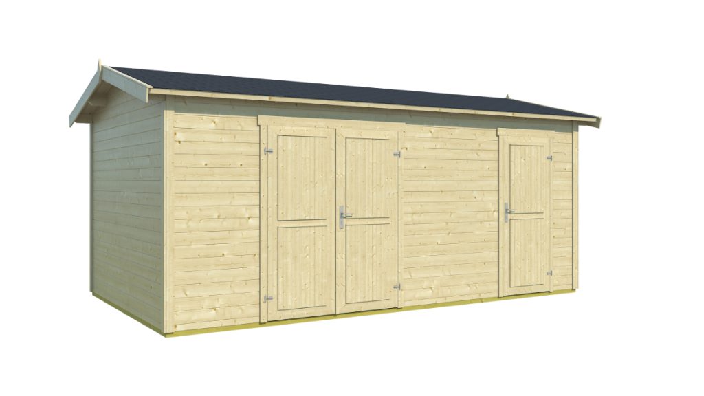 Velký dřevěný zahradní sklad Tuvalu XL se světle přírodní barvou a černou střechou