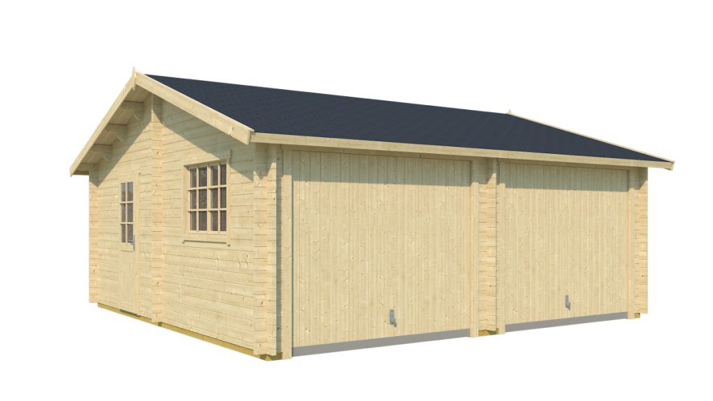 Dřevěná montovaná dvojgaráž Falkland z přírodního dřeva se šedou střechou