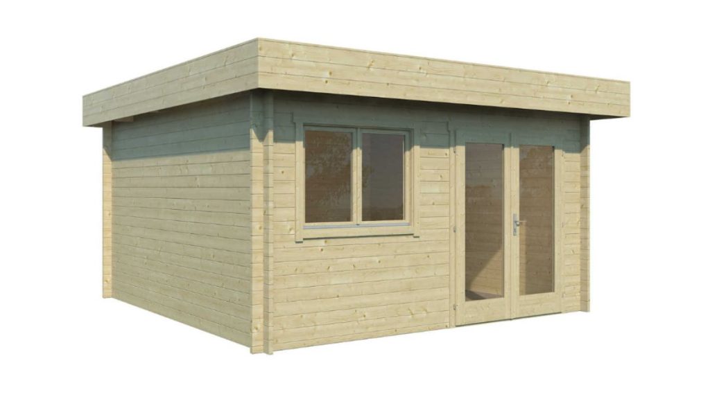 Zahradní domek Julia 40 s rovnou střechou a prosklenými dveřmi ze dřeva