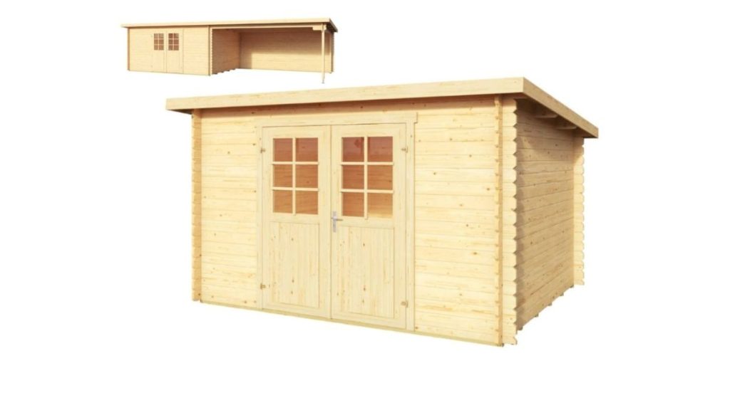Zahradní domek Maltez 4 ze dřeva s dvojitými dveřmi a variantou s přístřeškem