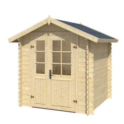 Zahradní domeček na nářadí MILAN s dřevěnou konstrukcí, světlou barvou, okny a dvoukřídlými dveřmi