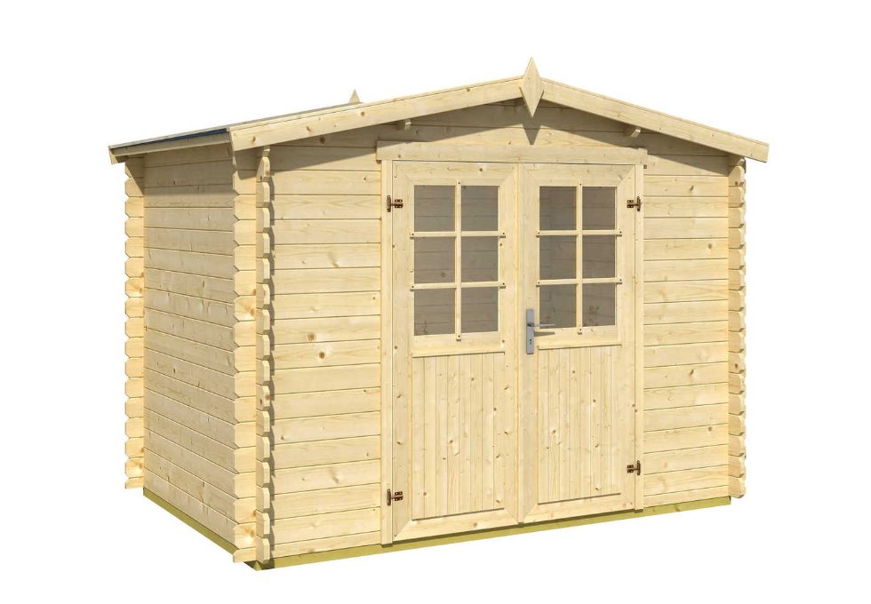 Zahradní domek Neapol 28 s dvoukřídlými dveřmi a sedlovou střechou
