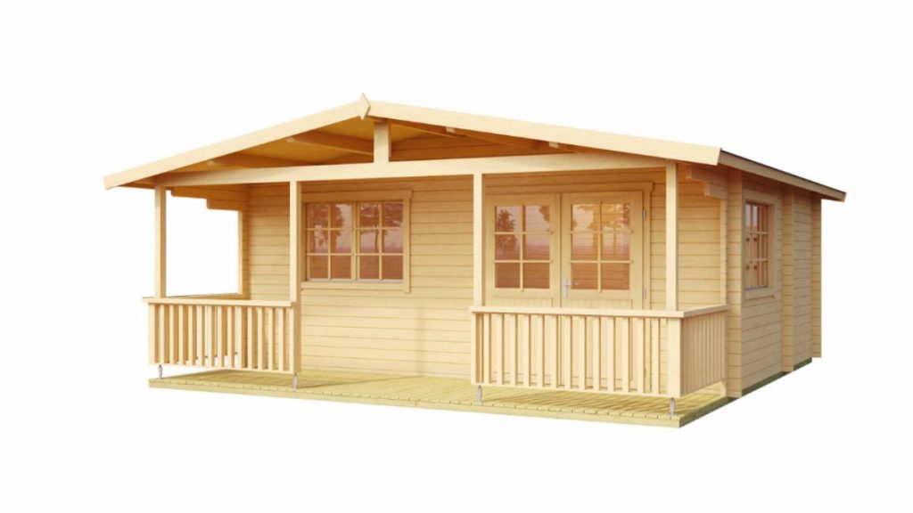 Rekreační zahradní chatka Haven s terasou a dřevěným zábradlím