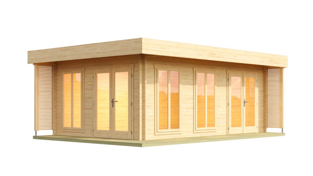 ** Moderní dřevěný zahradní ateliér Dominica ze světlého dřeva s velkými prosklennými dveřmi