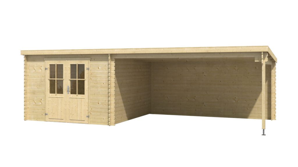 Prémiový zahradní domek St. Louis s pultovou střechou a extra širokou krytou terasou