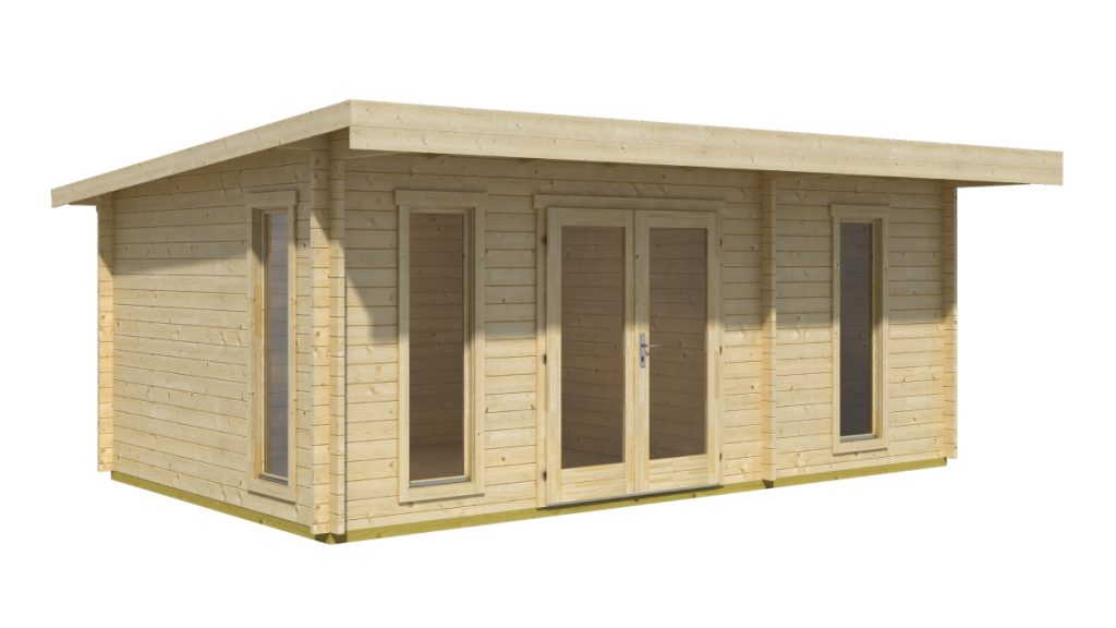 Dřevěný zahradní domek Barbados 4 s prosklenými dveřmi a okny, světlé barvy