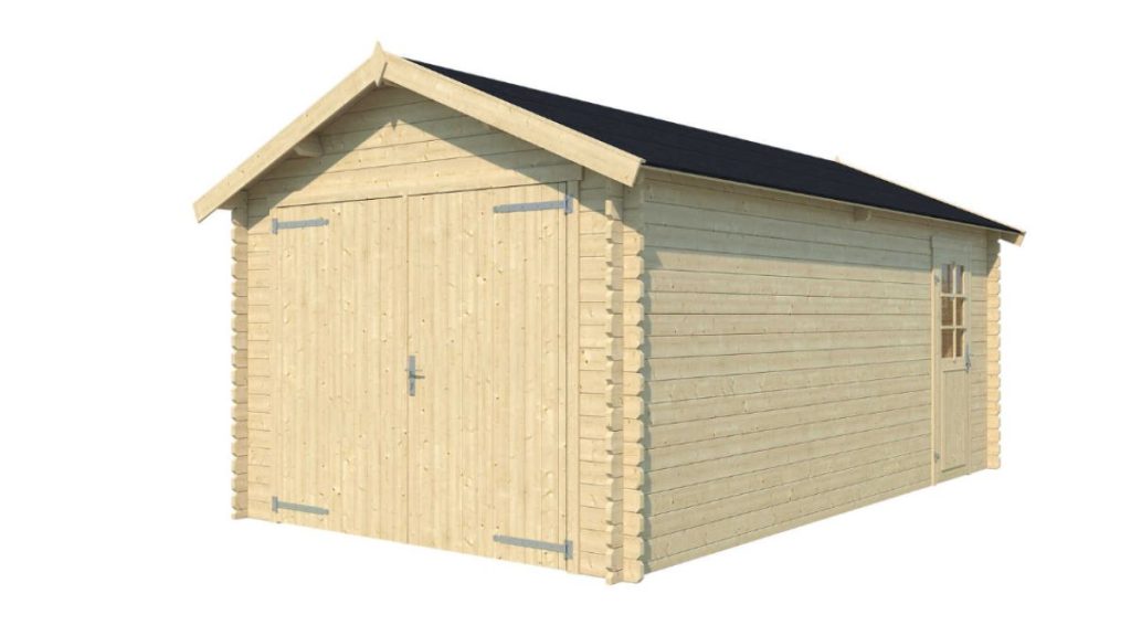 Dřevěná garáž Otelo 34 se zavřenými vraty v moderním provedení