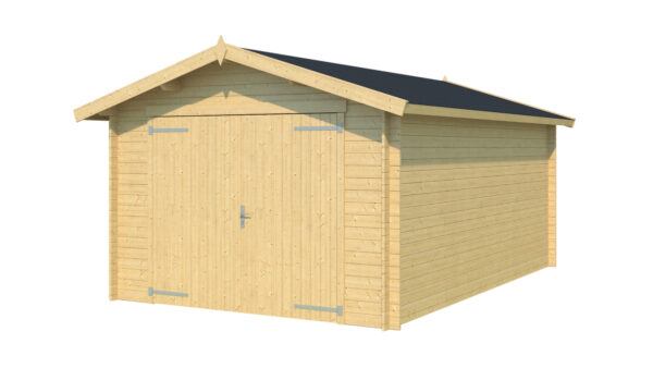 Dřevěná zahradní garáž Mauritius 28 ze světlého dřeva se skládací střechou