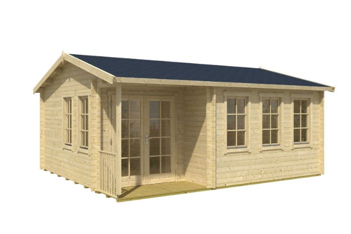 Dřevěná zahradní chatka Sri Lanka z přírodního dřeva, světlá barva, s terasou